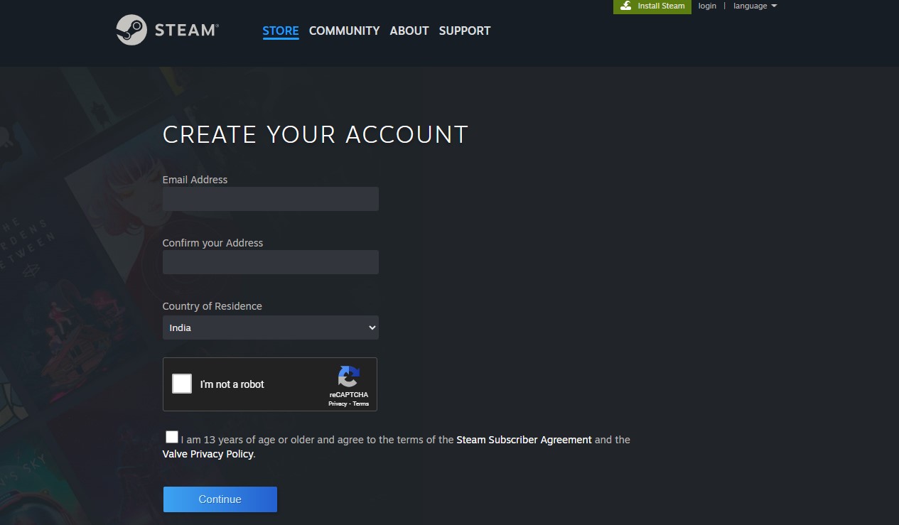 Create a New Account on Steam