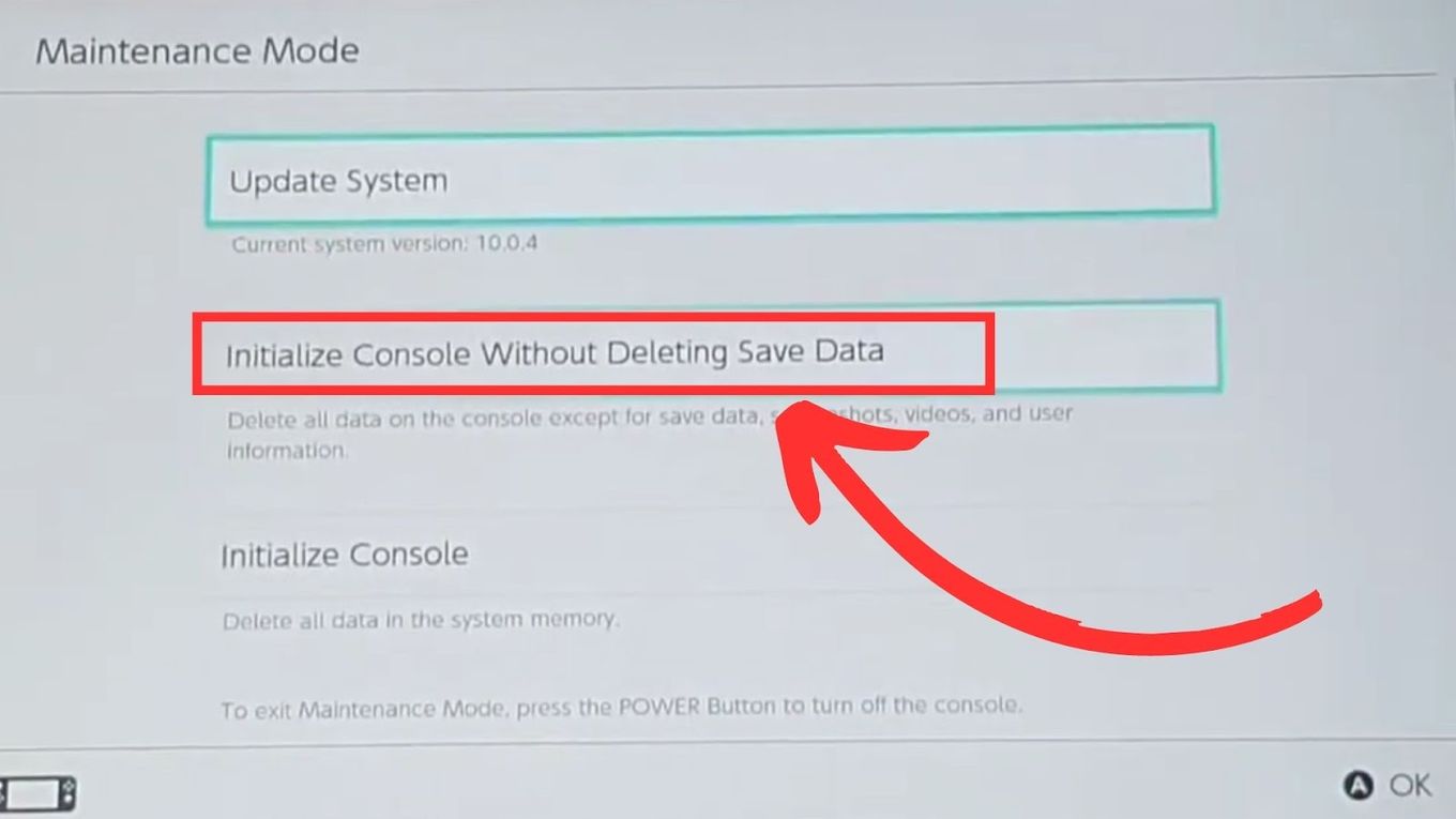 Maintenance Mode on Nintendo Switch