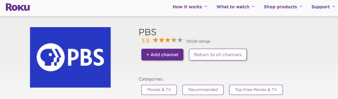 PBS on Roku Channel Store