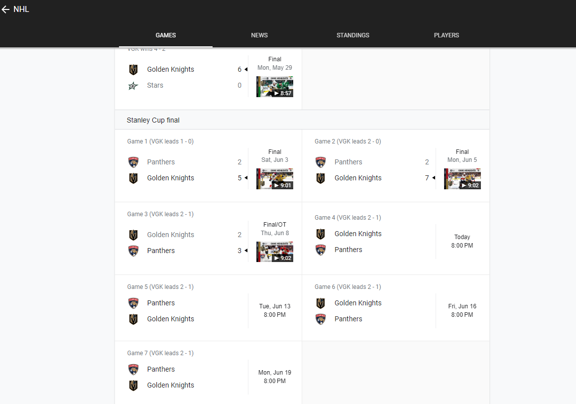 Stanley Cup Final Schedule- Golden Knights TruTV