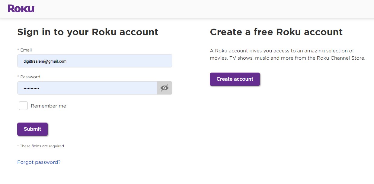 roku sign in option