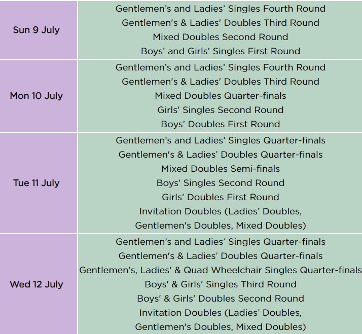 schedule Wimbledon match two