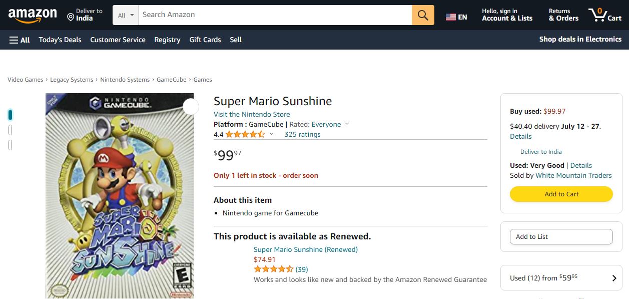 supermario Sunhine on Amazon