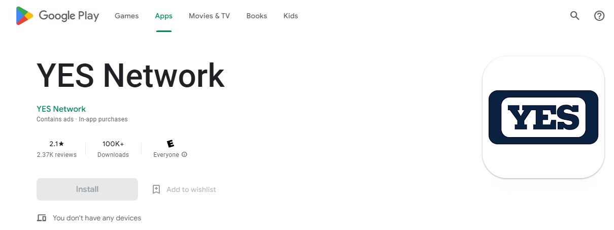 yes network on Google Play store