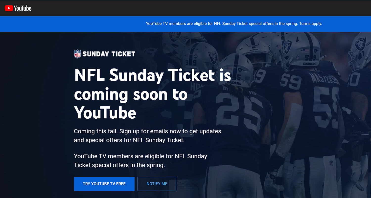 Add NFL Sunday Ticket on YouTube TV