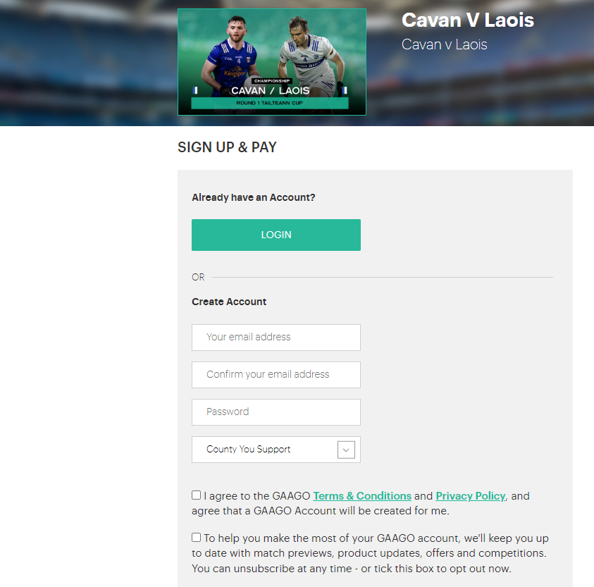 Create Account on GAAGO