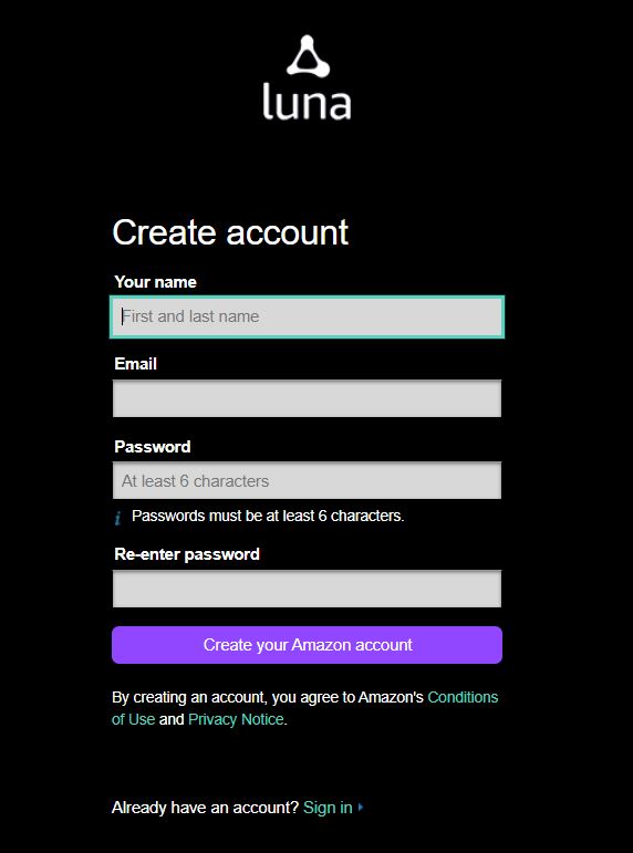Create New Account on Luna