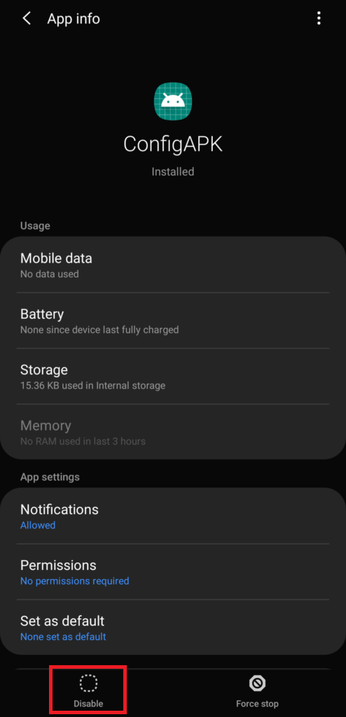 Disable Config Apk