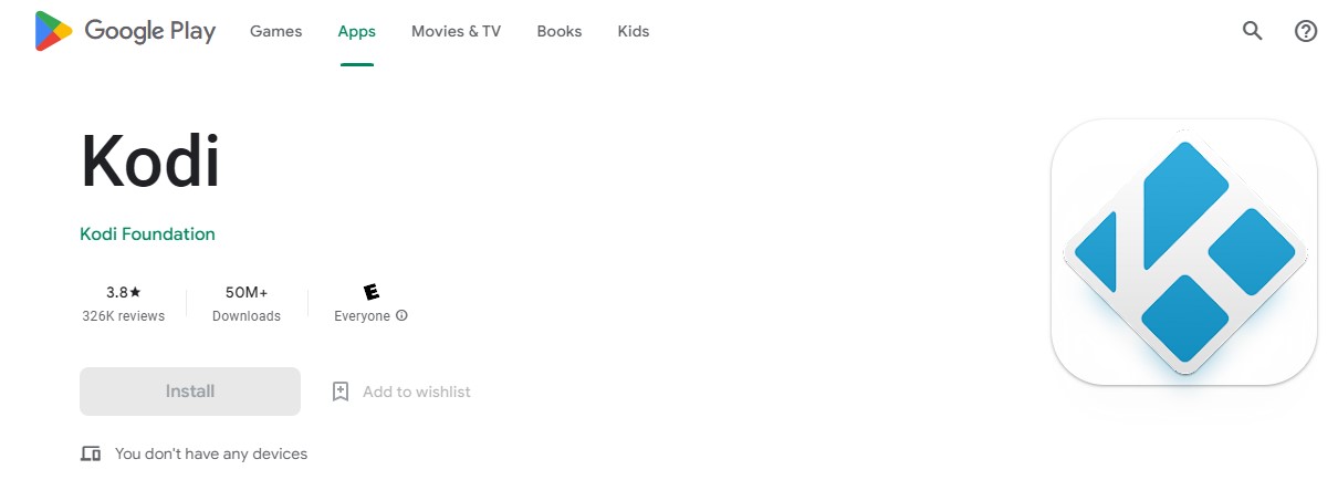 Kodi on Google Play Store