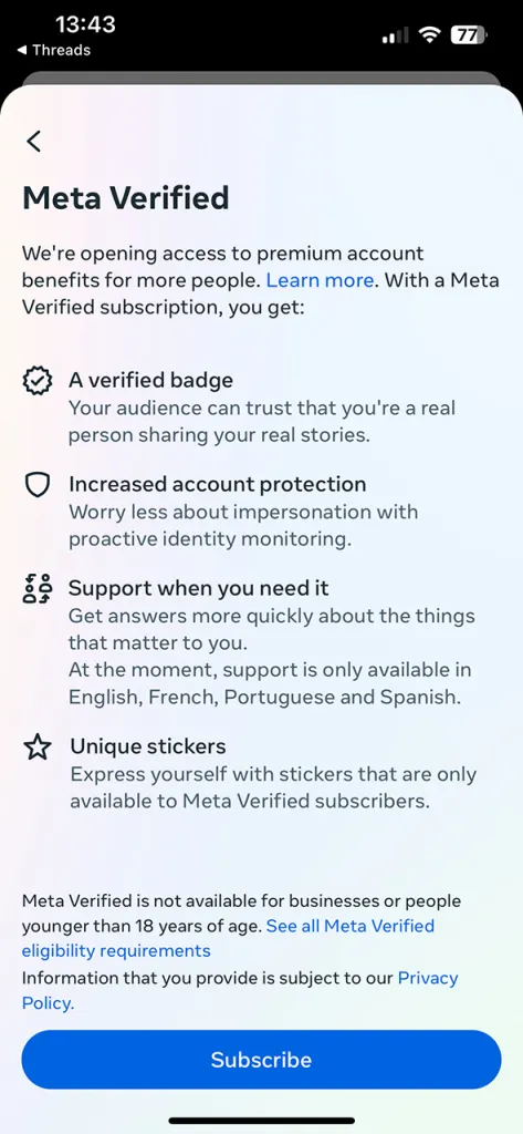 Meta Verified on Instagram