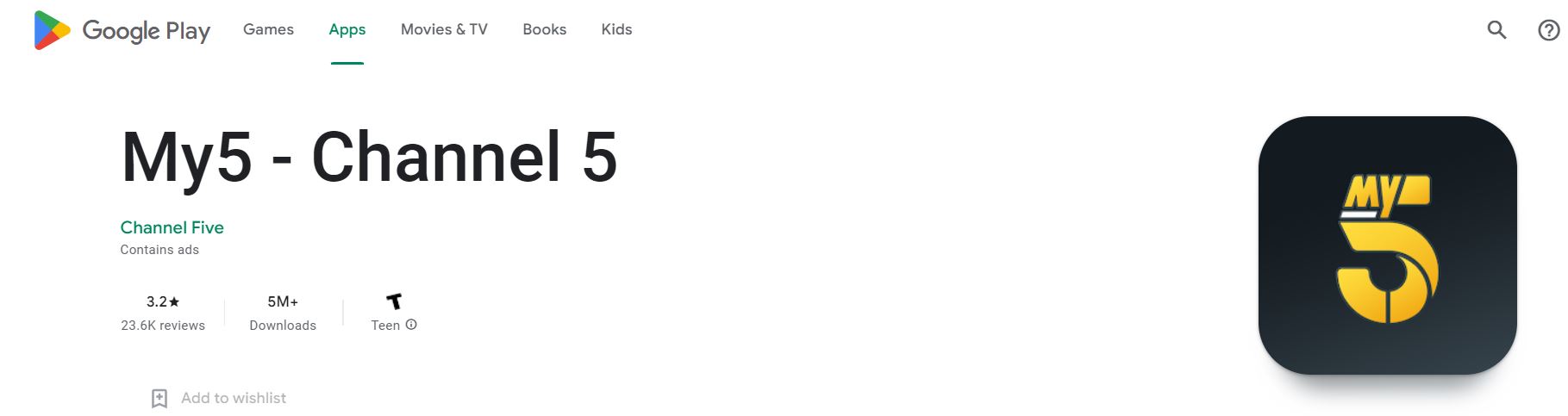 My5 App on Google Play Store
