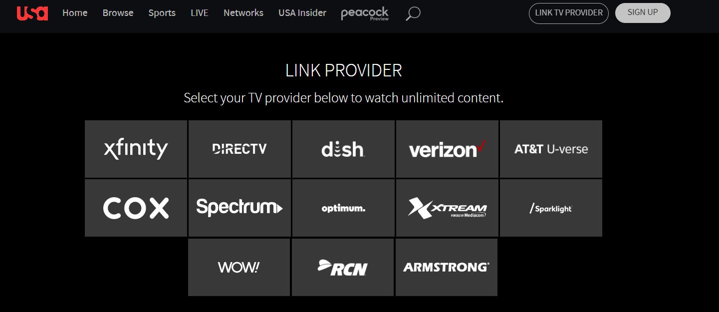 Select TV Provider on USA Network