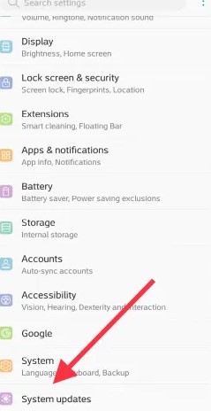 system update option