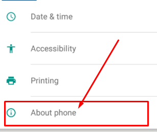 About Phone option on Android