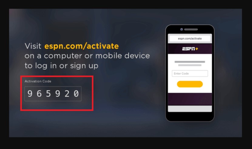 Activation code on ESPN