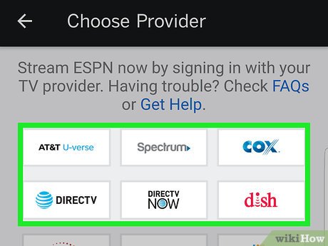 Choose TV Provider in ESPN