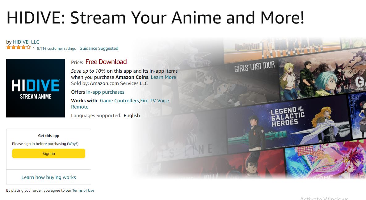 How to get Hidive app on Amazon 