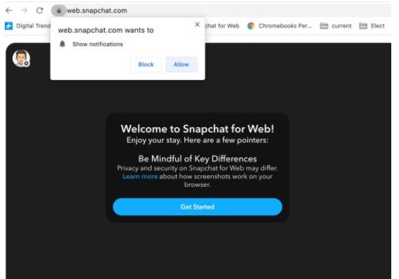 Home page of Snapchat