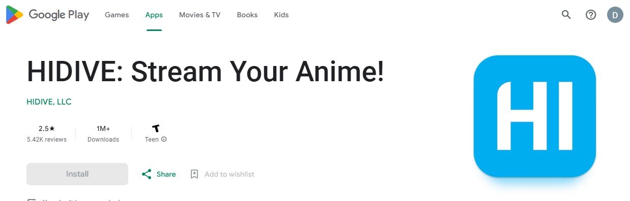 Install Hidive Anime app