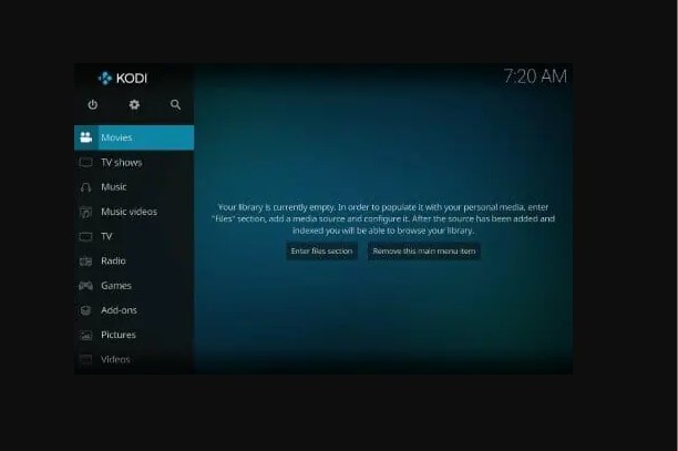Kodi home screen