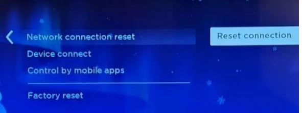 Network reset settings on roku