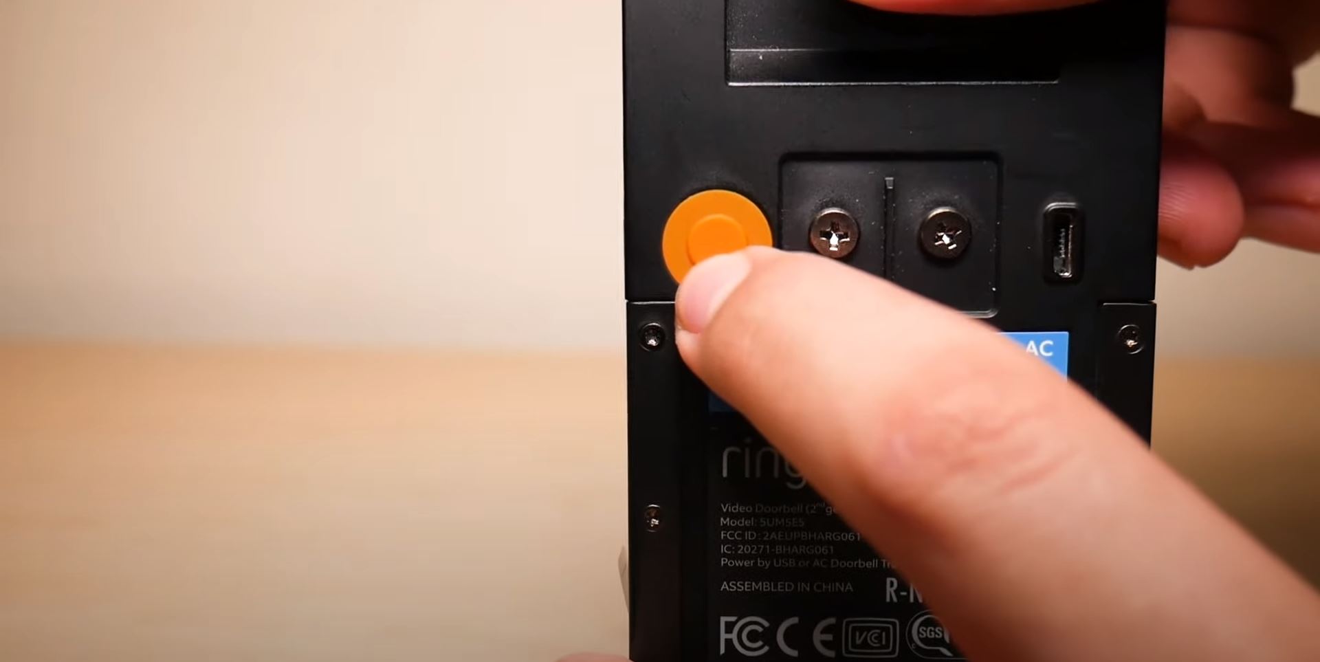Reset button on Ring device