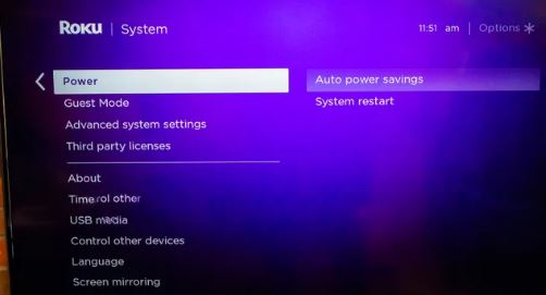 Restart system on roku