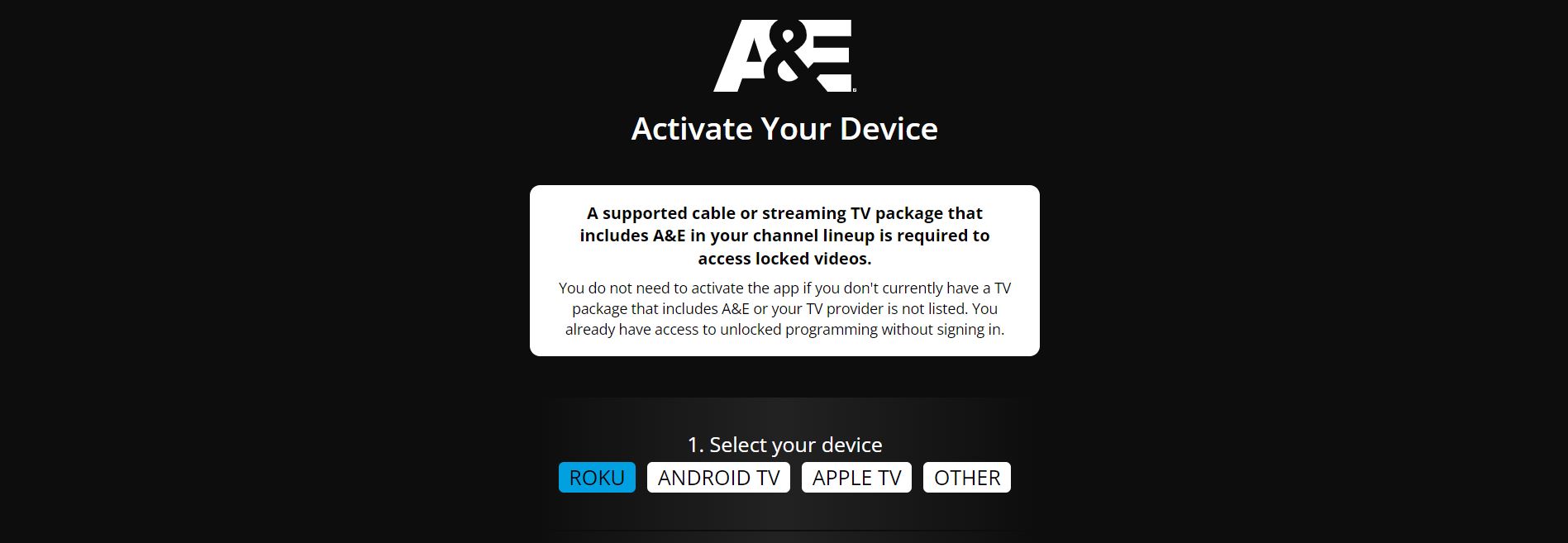 Select your Device to Activate A&E