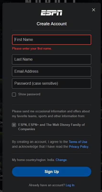 Sign up ESPN +