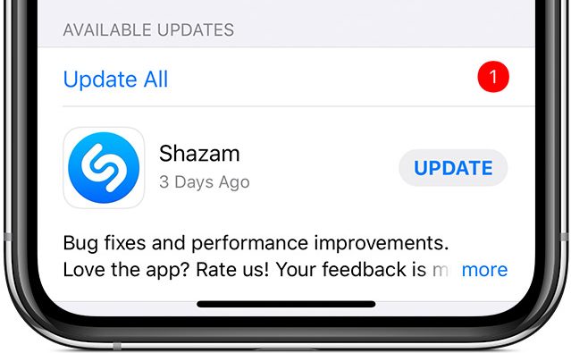 Update All option on Apple App Store