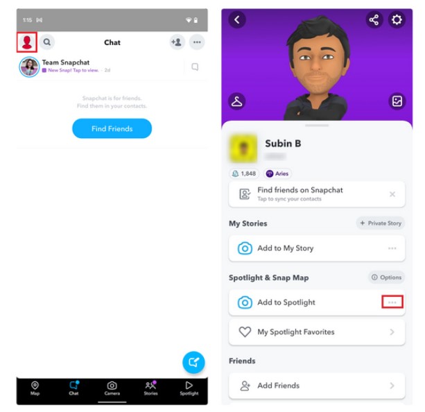 profile icon on Snapchat