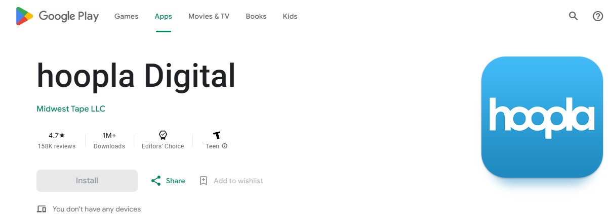 Hoopla on Google Play store