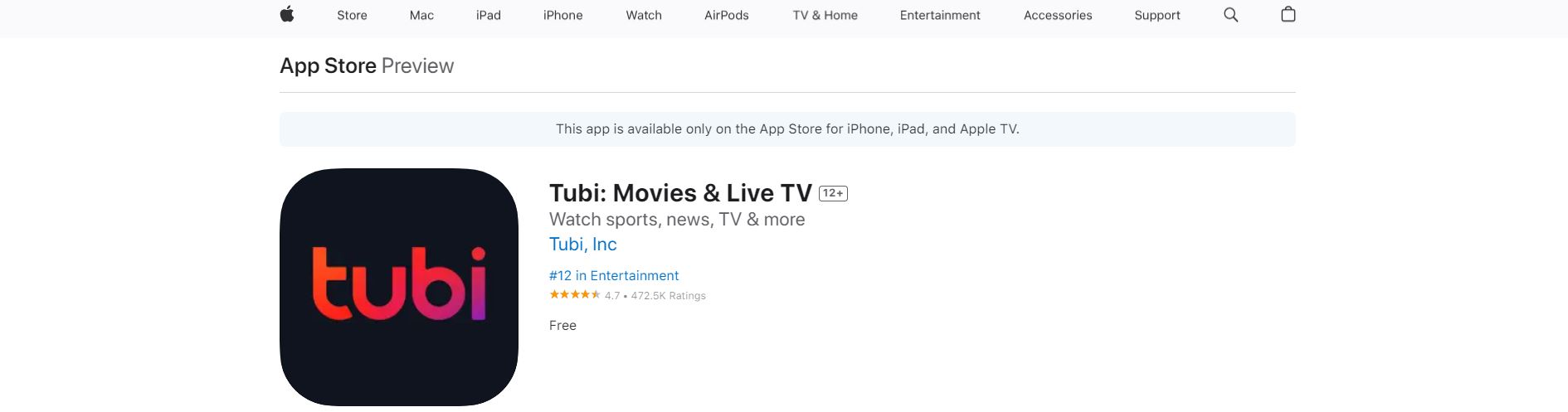 Tubi TV on Apple App Store