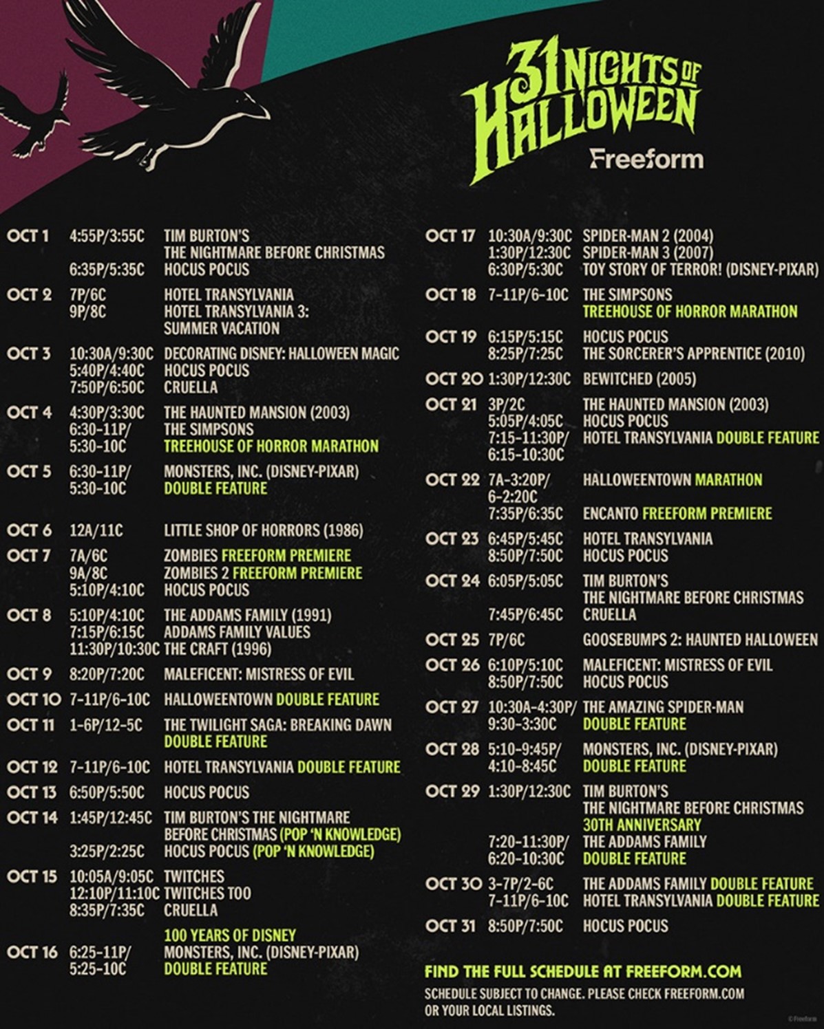 31 Days of Halloween Freeform Schedule 2023