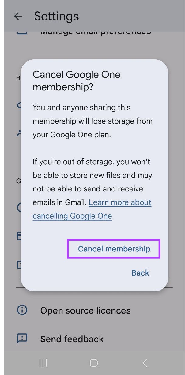 Cancel Google One Subscription