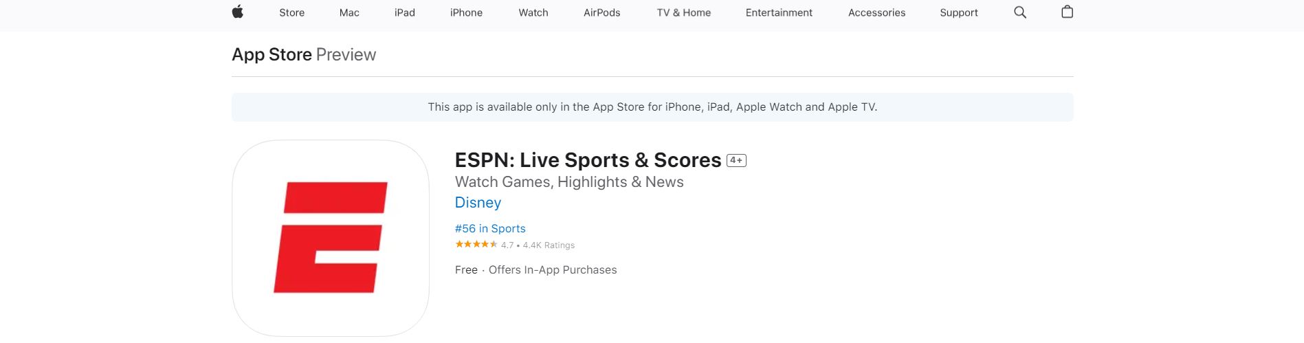 ESPN App on Apple App Store