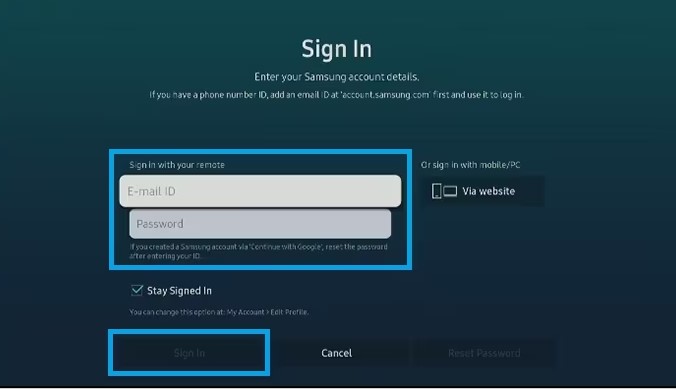 Samsung TV Sign IN