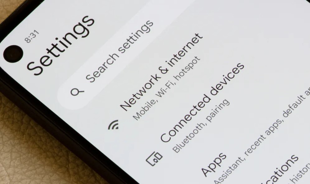 Setting option on Android device