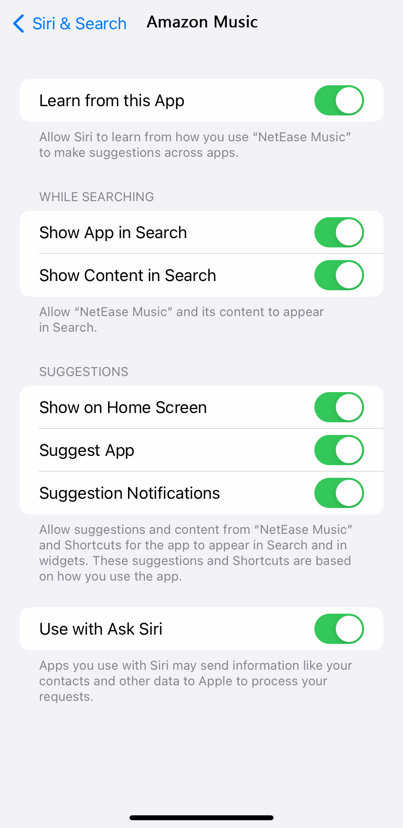 Siri and Search option on iPhone