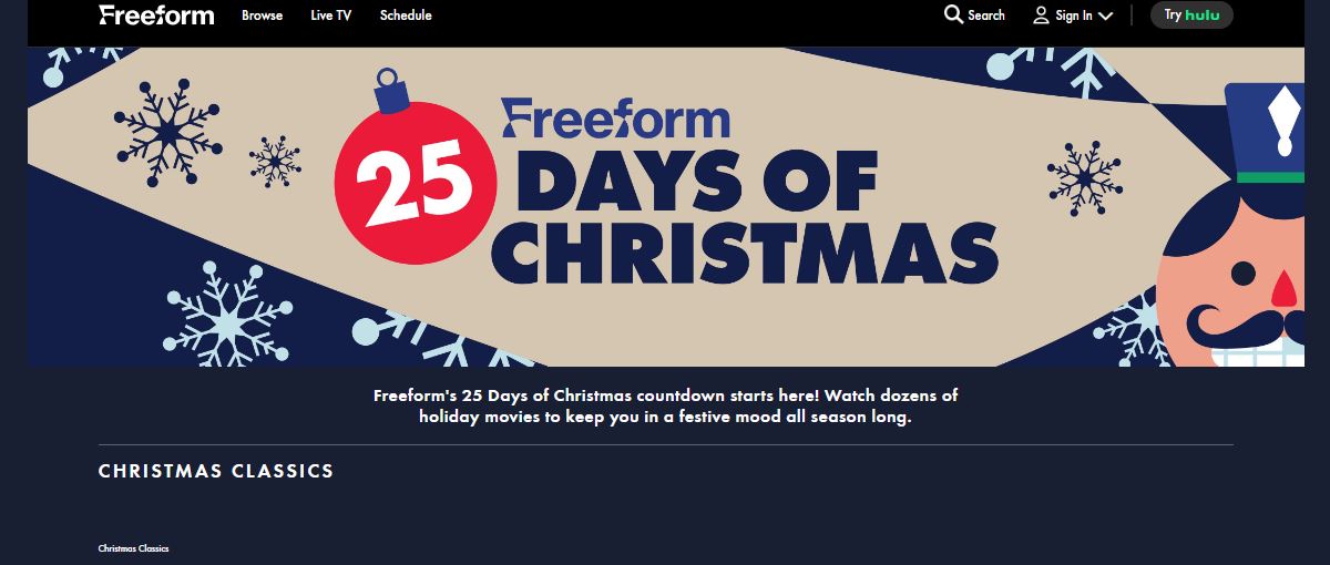 25 Days of Christmas Freeform Schedule 2023 