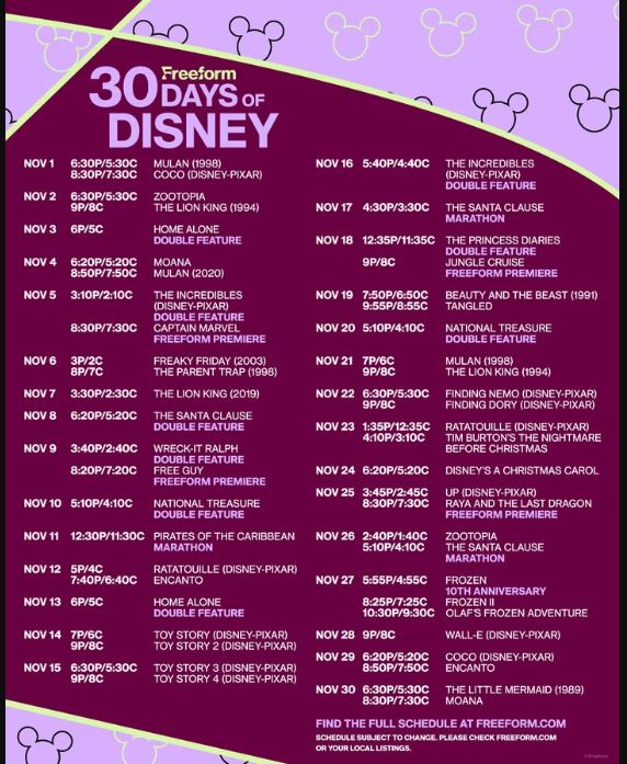 30 Days of Disney Freeform Schedule 2023 