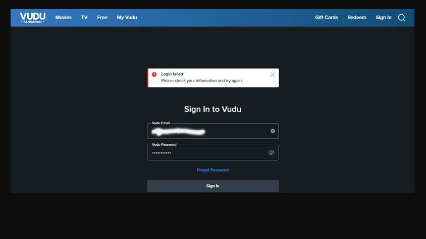 vudu Fandango Sign IN