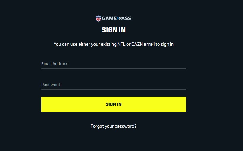 NFL Game Pass Sign in