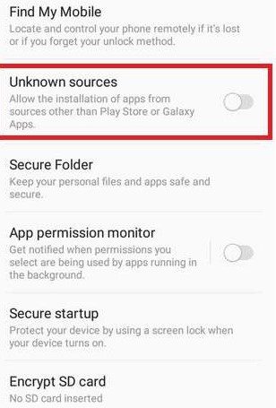 Enable Unknown Source on Android device